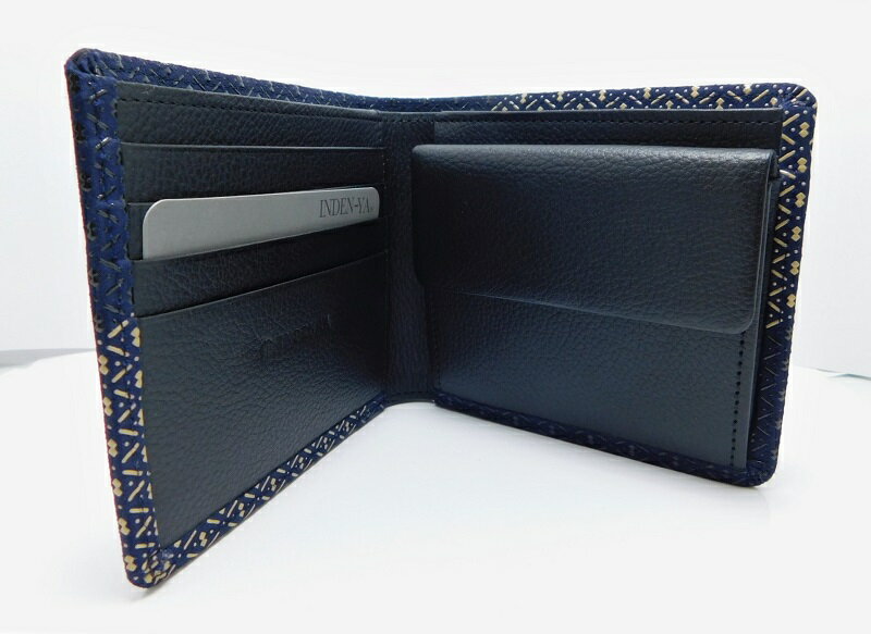 【ふるさと納税】財布 札入 印伝 メンズ 鹿革 甲州印伝 庵 いほり 革工芸品 紺 黒 白 バイカラー 漆 k001-320 送料無料 サムネイル2