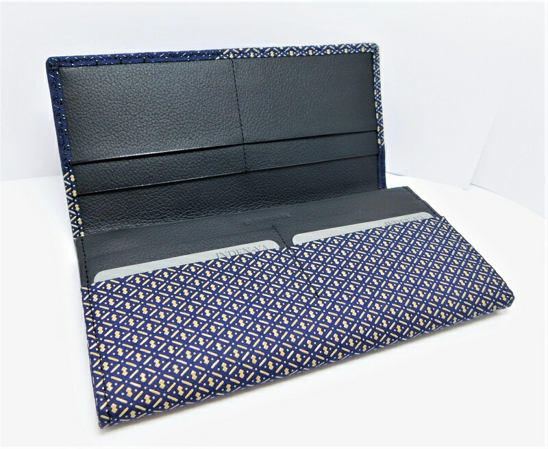 【ふるさと納税】財布 束入 印伝 メンズ 鹿革 甲州印伝 庵 いほり 革工芸品 紺 黒 白 バイカラー 漆 k001-321 送料無料 サムネイル2