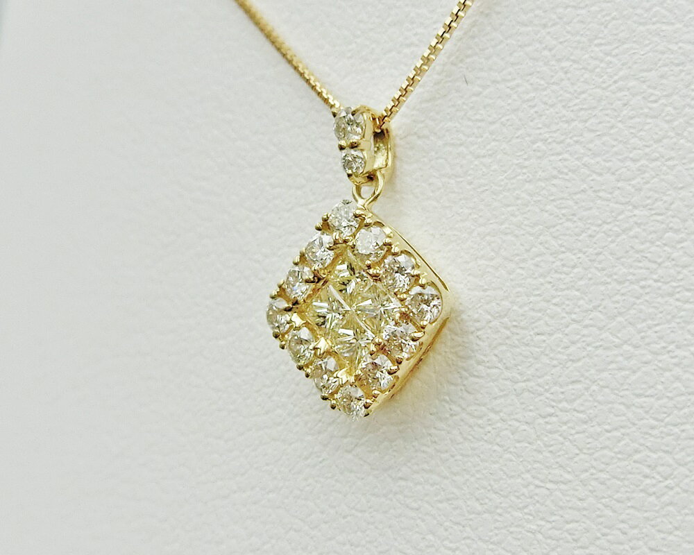【ふるさと納税】＜ 甲府ジュエリー ＞ ネックレス ペンダント ジュエリー アクセサリー レディース K18 イエローゴールド ダイヤモンド 0.5カラット スクエア型 シンプル 鑑別書付 保証書付 k109-027 サムネイル2