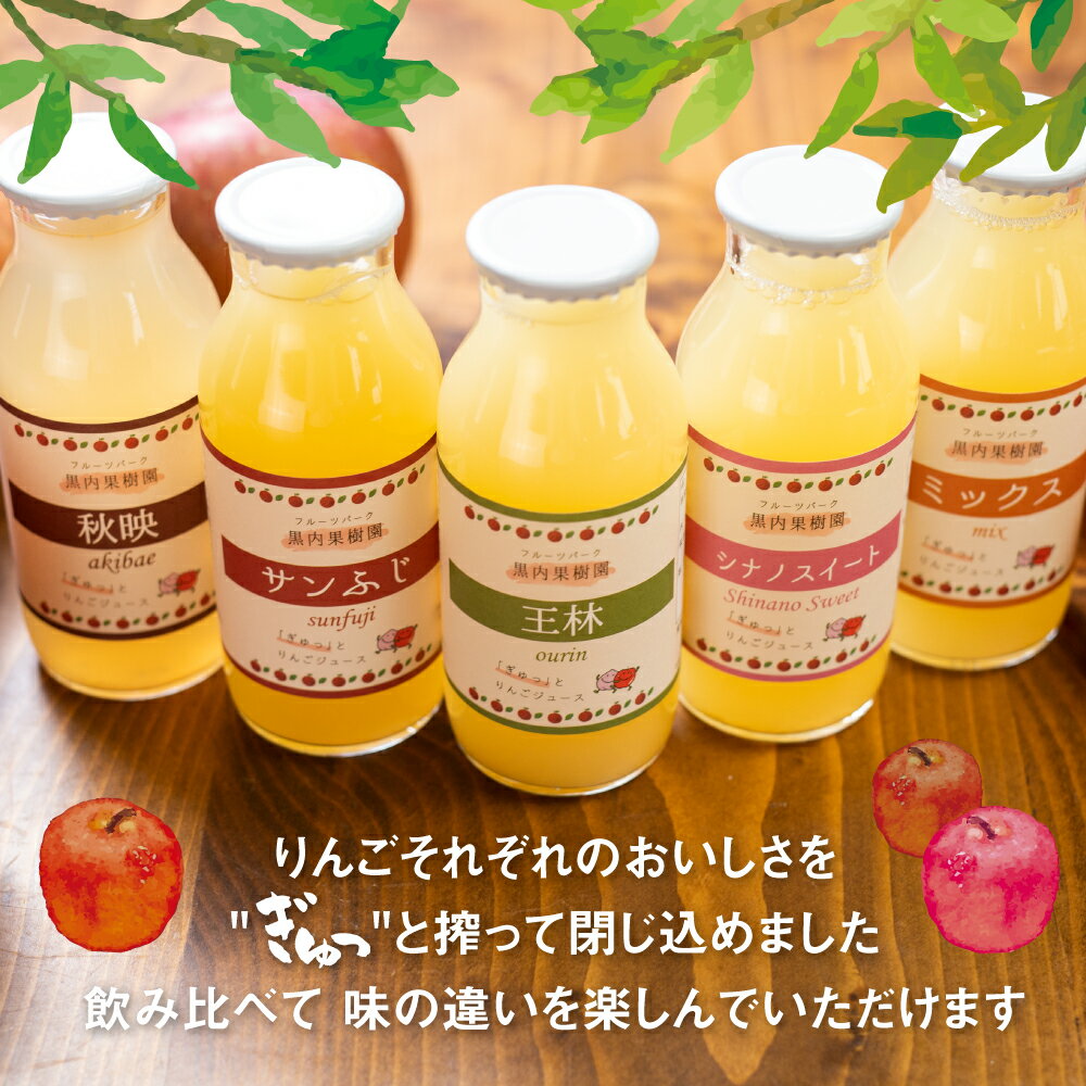 【ふるさと納税】ぎゅっとりんごジュース　5種10本 飲み比べ 化粧箱入り 100%飛騨リンゴ 濃縮 リンゴジュース アップルジュース 黒内果樹園 ギフト 熨斗掛け ジュース ギフト 詰め合わせ 無添加 贈答 プレゼント 100% りんご リンゴ 国産りんご ストレート [Q1867] 16000円 サムネイル2