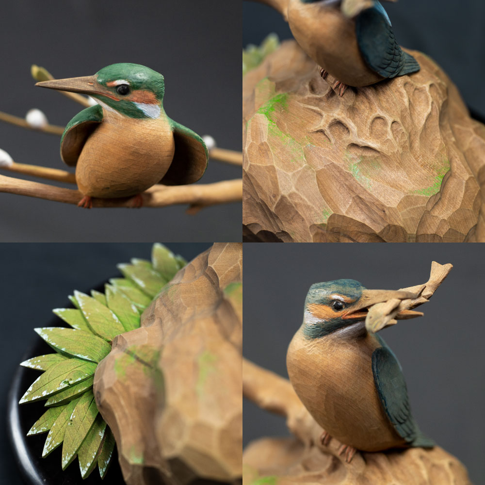 【ふるさと納税】一木造り彫刻 カワセミ 伝統工芸 工芸品 木彫り 彫刻 木製 職人 像 置物[Q700] サムネイル3