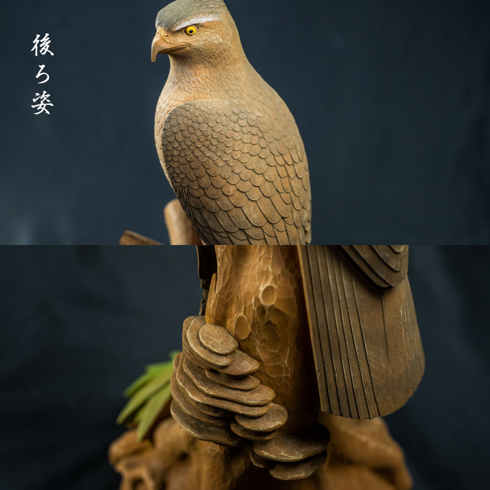 【ふるさと納税】一木造り彫刻 鷹 伝統工芸 工芸品 木彫り 彫刻 木製 職人 像 置物[Q702] サムネイル2