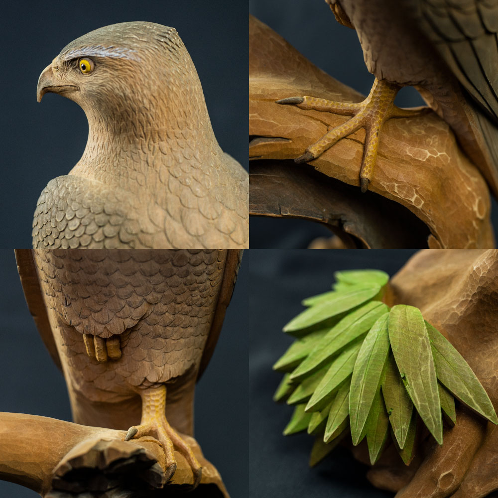 【ふるさと納税】一木造り彫刻 鷹 伝統工芸 工芸品 木彫り 彫刻 木製 職人 像 置物[Q702] サムネイル3