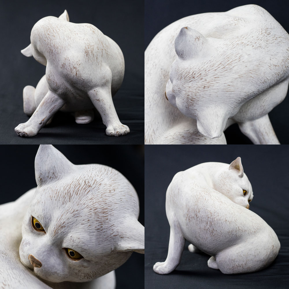 【ふるさと納税】一木造り彫刻 白猫 小 伝統工芸 工芸品 木彫り 彫刻 木製 職人 像 置物[Q955] 猫 ねこ ネコ ネコ好き にゃんこ プレゼント ギフト かわいい 可愛い 510000円 51万円 サムネイル3