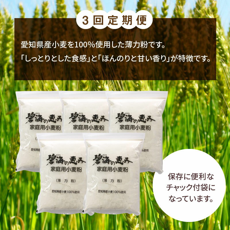 【ふるさと納税】定期便 3回 小麦粉 碧海の恵み 薄力粉 国産 愛知県産 800g × 5袋 計4kg スポンジ シフォンケーキ 菓子用 お好み焼き 天ぷら たこ焼き 料理用 ドーナツ アメリカンドック 小麦 しっとり食感 保存に便利 チャック付き 愛知県 碧南市 送料無料 サムネイル3