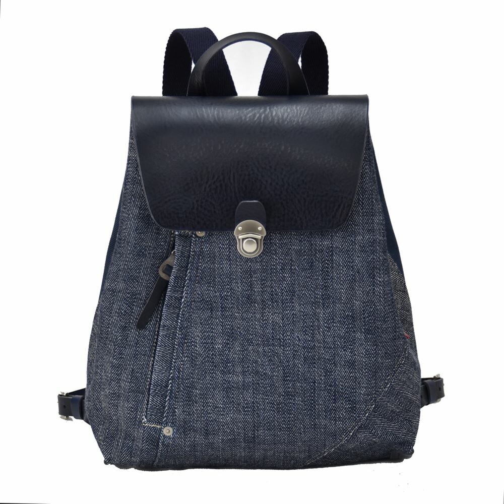 豊岡鞄×井原デニム ヘリンボーンリュック（ネイビー）/ デニム リュックサック メンズ レディース