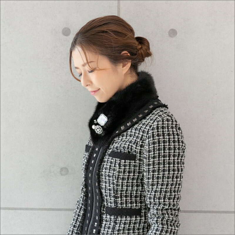 【ふるさと納税】毛皮の宝石　高級ミンク ビジューパーツ装飾チョーカー　ブラック サムネイル2