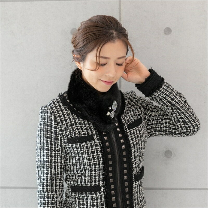 【ふるさと納税】毛皮の宝石　高級ミンク ビジューパーツ装飾チョーカー　ブラック サムネイル3