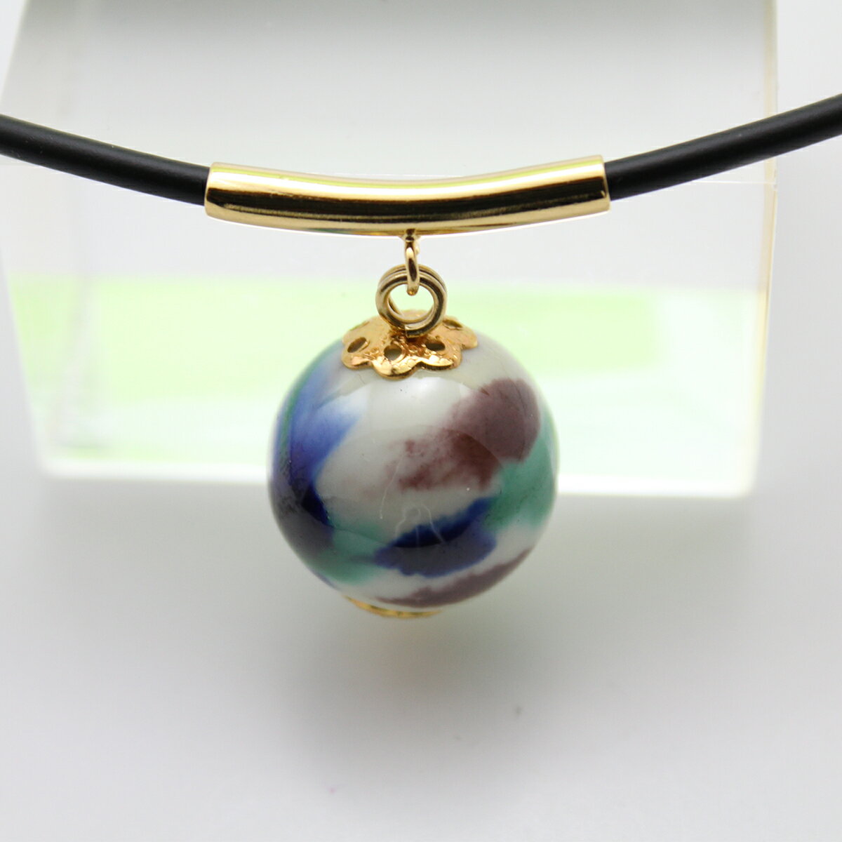 二宮閑山 有田焼磁器玉ペンダント2個セット（しろブルー・るりブルー） おしゃれ アクセサリー 磁器 A12-224