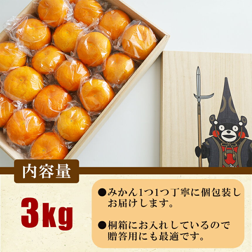 【ふるさと納税】贈答用 みかん 温州みかん 約3kg 秀品 桐箱 くまモン オリジナル 約3キロ 生産者直送 産地直送 玉名 熊本 送料無料 サムネイル2