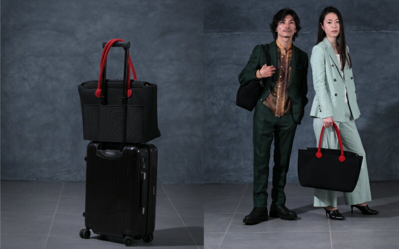 【ふるさと納税】ウェットスーツ素材のビジネスバッグ(ハンドル赤、インナー赤) サムネイル3