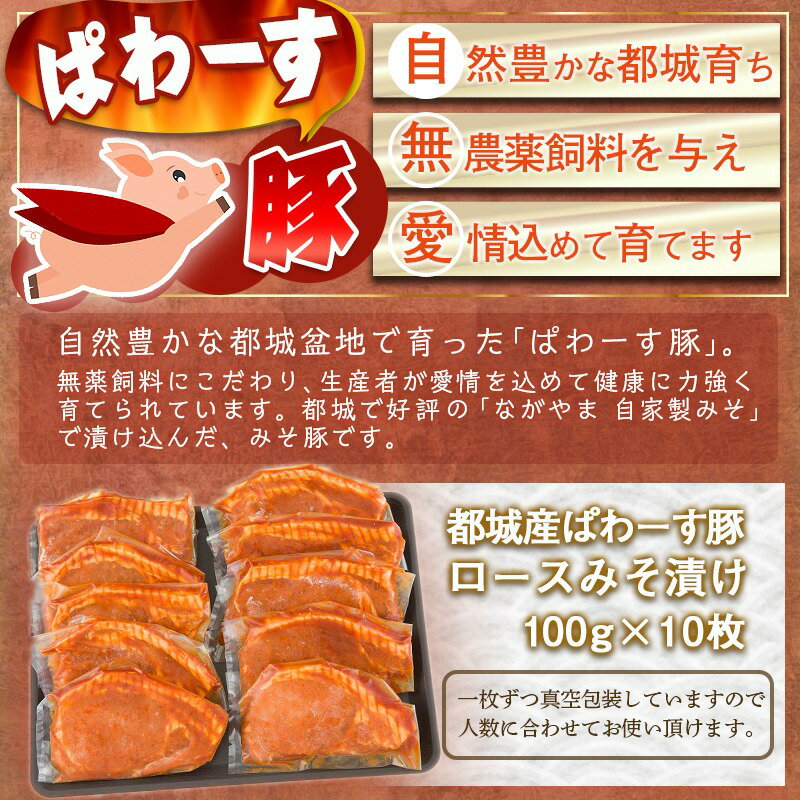 【ふるさと納税】【発送時期が選べる】「ぱわーす豚」ロースみそ漬け10枚 - 都城産豚ロース肉味噌漬け(100g×10枚) ブランドポーク 国産/宮崎県産 真空パック 自家製味噌 送料無料 12-6401【宮崎県都城市は2年連続ふるさと納税日本一！】 サムネイル3