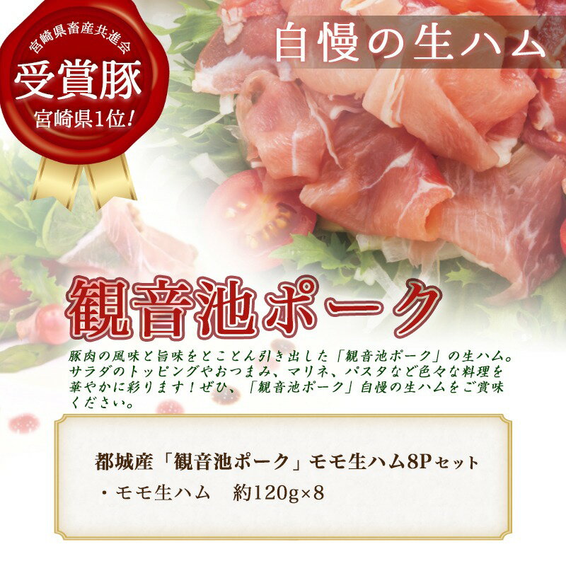 【ふるさと納税】都城産「観音池ポーク」モモ生ハム8Pセット - モモ生ハム 約120グラム×8パック ポーク生ハム 宮崎県都城市高城町のブランド豚 送料無料 14-7201【宮崎県都城市は2年連続ふるさと納税日本一！】 サムネイル3