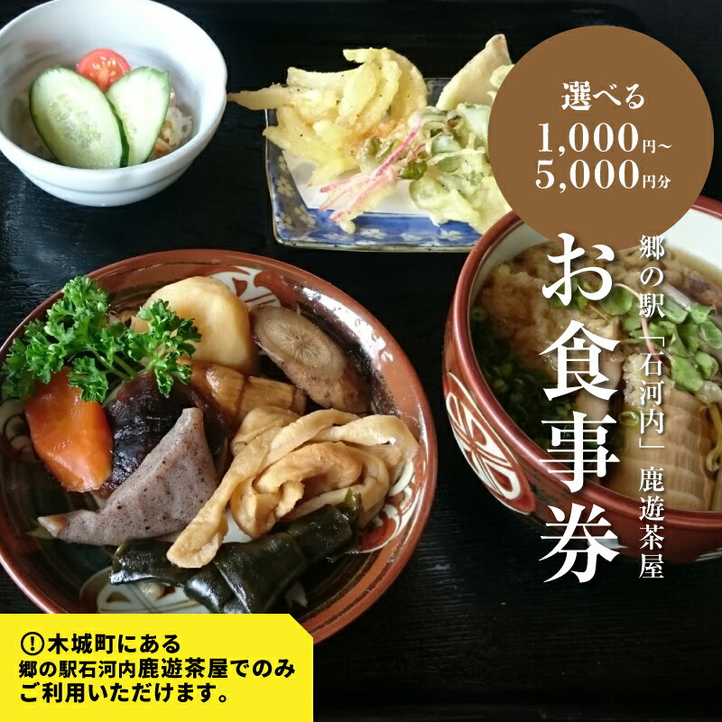 郷の駅「鹿遊茶屋（かなすみちゃや）」お食事券 - 1,000円〜5,000円 ギフト券【木城町から感謝の気持ち！ありがとう商品券】レターパック発送 手渡しで安心 送料無料 【宮崎県木城町】