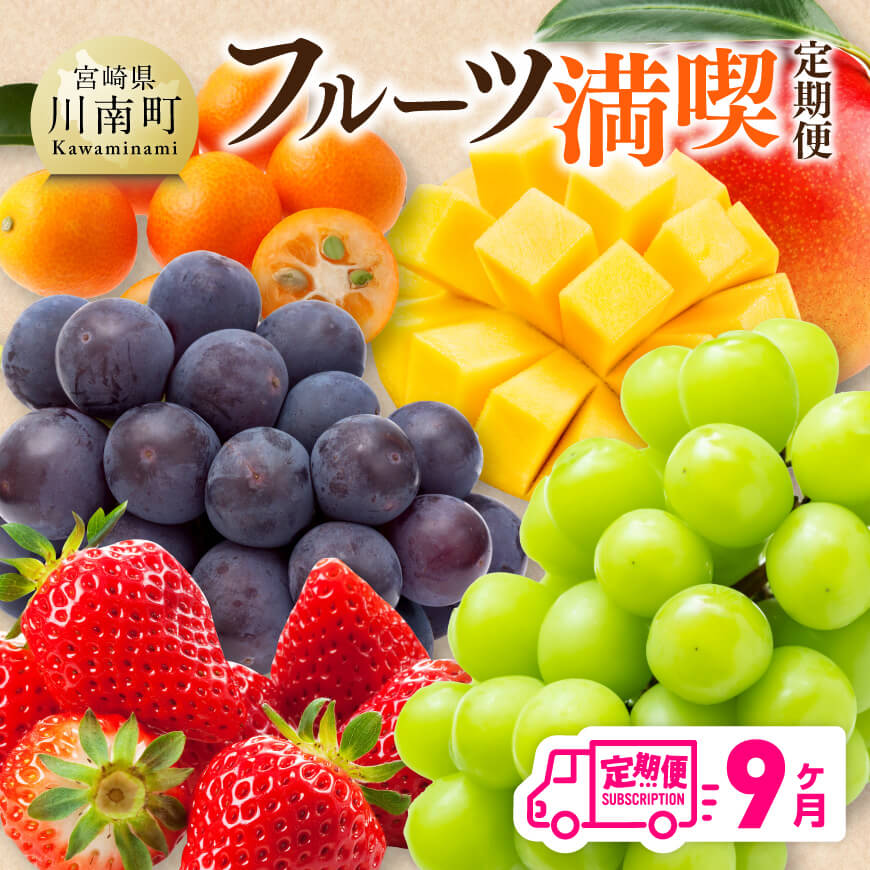 【 全9回定期便 】 フルーツ 満喫 定期便 - 川南町産 くだもの 完熟きんかん たまたま いちご 完熟 マンゴー ぶどう ピオーネ シャイン マスカット 果物 全9回 旬の果物 お取り寄せ 季節の果物 デザート おやつ 食後 D11701t9