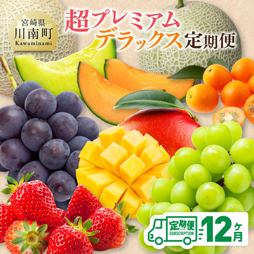 【 12ヶ月定期便 】 超 プレミアム デラックス 定期便 - 川南町産 くだもの きんかん いちご 完熟 マンゴー ぶどう ピオーネ シャイン マスカット 大玉 メロン D11718t12