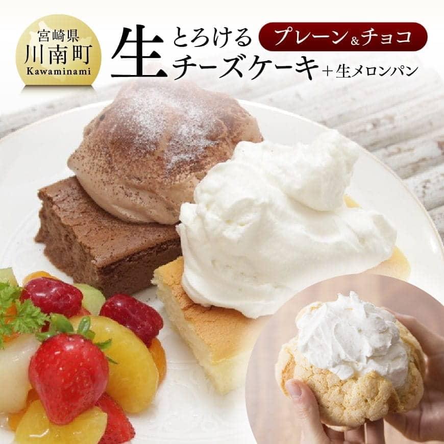 人気 チーズケーキ とろける生チーズケーキ (プレーン＆チョコ) 新食感 ケーキ スイーツ 生クリーム 生メロンパン付 ナチュラルチーズ使用 押川春月堂本店 送料無料 H2702