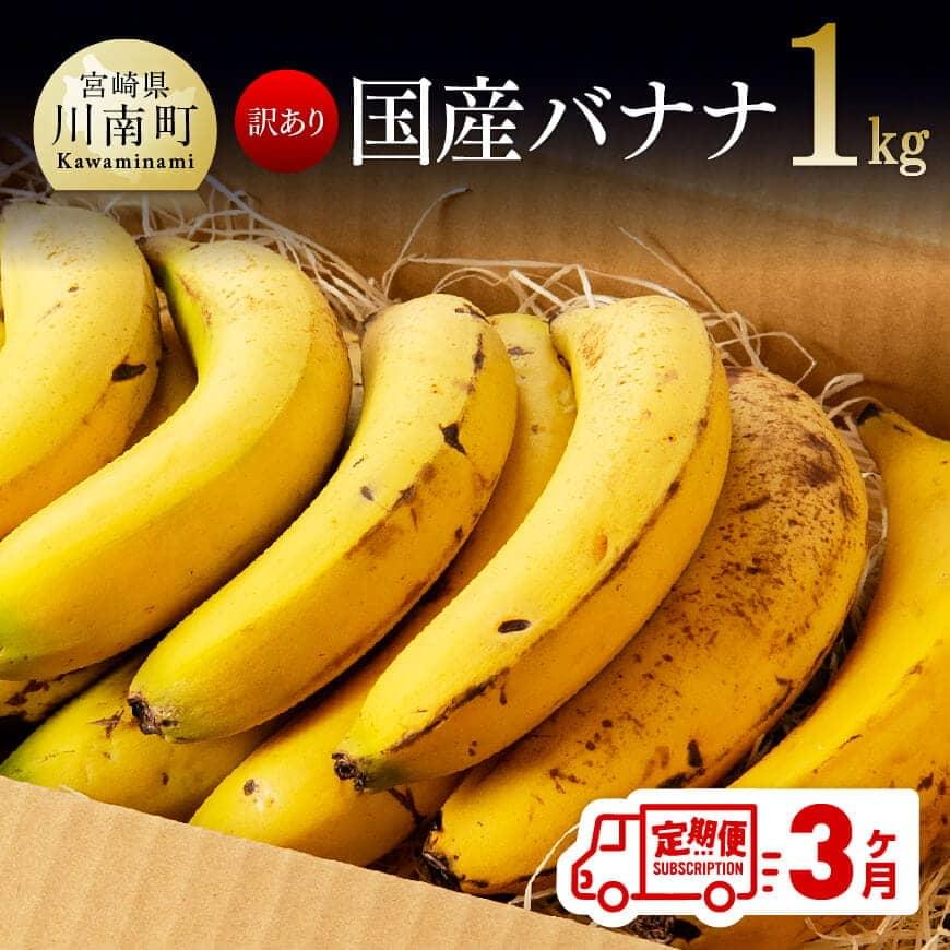 【訳あり】国産バナナ1kg　3ヶ月定期便 ご自宅用や皮ごとスムージーにもオススメ！ 送料無料 F5803