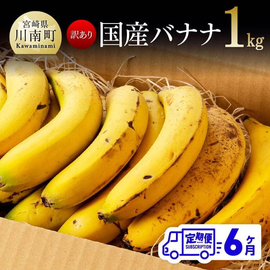 【訳あり】国産バナナ1kg　6ヶ月定期便 ご自宅用や皮ごとスムージーにもオススメ！ F5804 送料無料