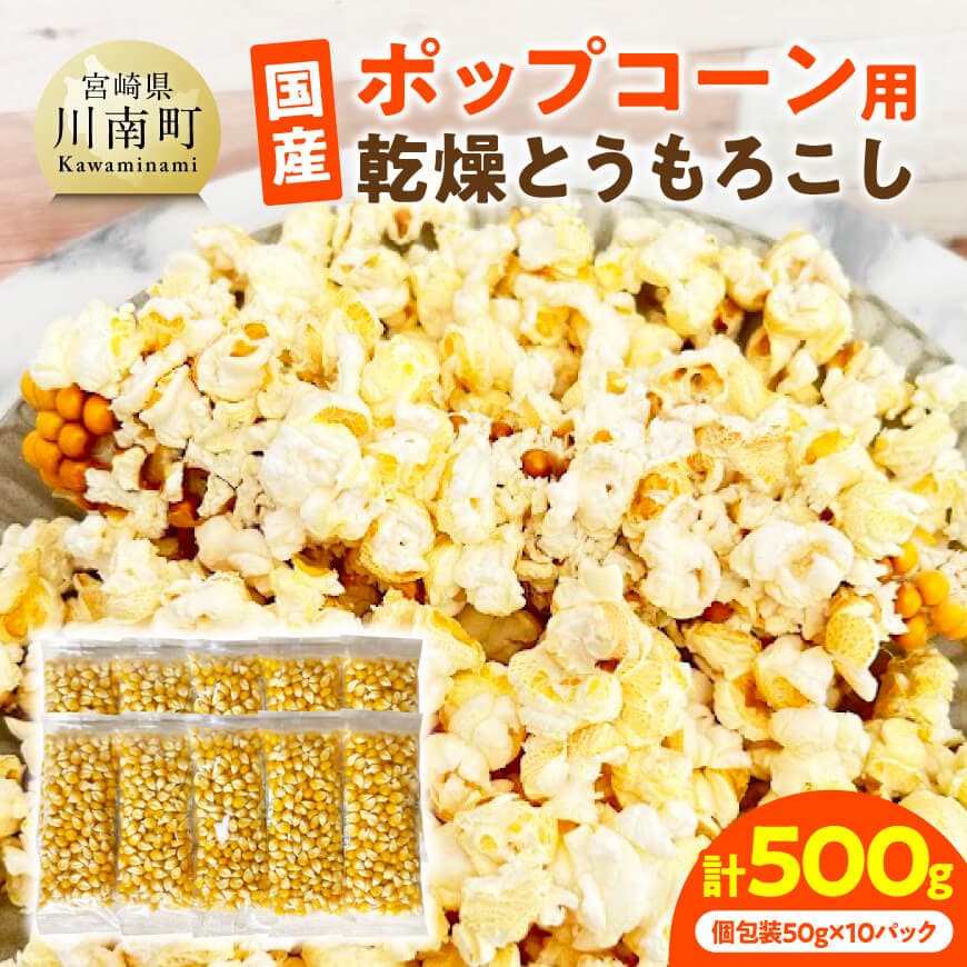 国産ポップコーン用（乾燥とうもろこし）　500g（個包装50g×10パック） - 数量限定 期間限定 宮崎県産 とうもろこし トウモロコシ ポップコーン 送料無料 宮崎県 川南町 C07109