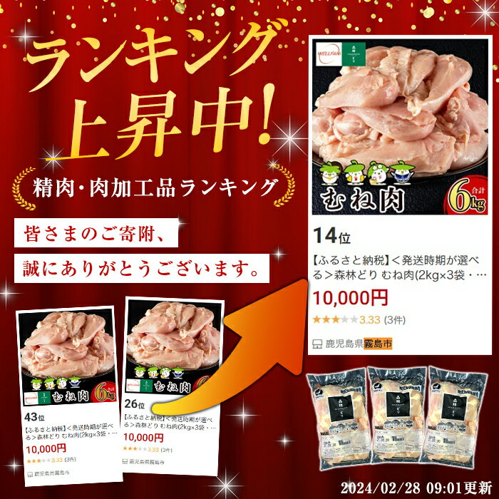 【ふるさと納税】森林どり むね肉(2kg×3袋・計6kg)肉 鶏肉 むね肉 鶏胸肉 鶏むね ムネ肉 とり肉 とりにく たんぱく質 プロテイン【ウェルファムフーズ】 - 画像2