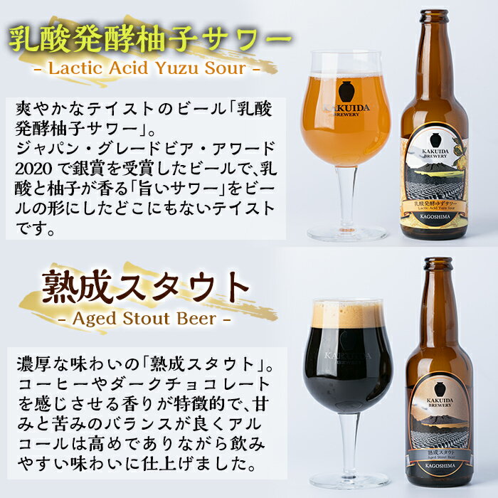 【ふるさと納税】KAKUIDA BREWERY 飲み比べセットC(計6本)ビール クラフトビール ご当地ビール 地ビール お酒 かくいだ 桷志田 乳酸発酵柚子サワー アメリカンレッド ベルジャンホワイト 熟成スタウト【福山黒酢】 サムネイル3