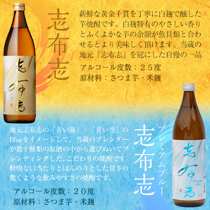 【ふるさと納税】【数量限定】志布志焼酎！志布志&志布志 Premium Blue・Pink2700ml(900ml×3本・計3本)ロックやお湯割りはもちろんソーダ割、炭酸割も若潮酒造【こまみず酒店】a4-039 サムネイル2