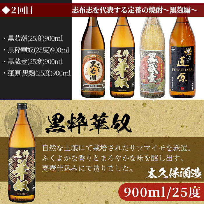 【ふるさと納税】【数量限定】＜焼酎定期便・全6回＞志布志蔵元3蔵自慢の焼酎23本セット！若潮酒造、太久保酒造、丸西酒造の本格芋焼酎を720ml・900mlを合計23本厳選して詰め合わせ！お楽しみ便 じっくり飲み比べ！【こまみず酒店】t014-004 サムネイル3