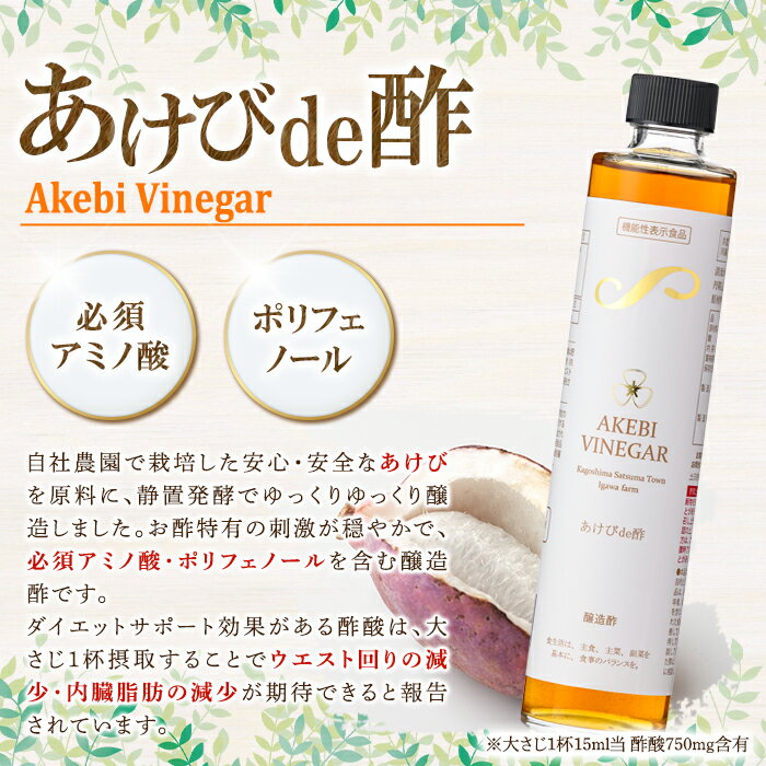 【ふるさと納税】＜お届け回数・容量が選べる！＞あけびde酢(300ml×1本・500ml×1本・300ml×2本×3回・500ml×1本×3回) 鹿児島県 国産 ジュース ドリンク お酢 酢 フルーツ酢 飲むお酢 飲む酢 健康酢 ビネガー ギフト 贈答 プレゼント 定期便 3回 【薩摩ビネガー】 サムネイル3