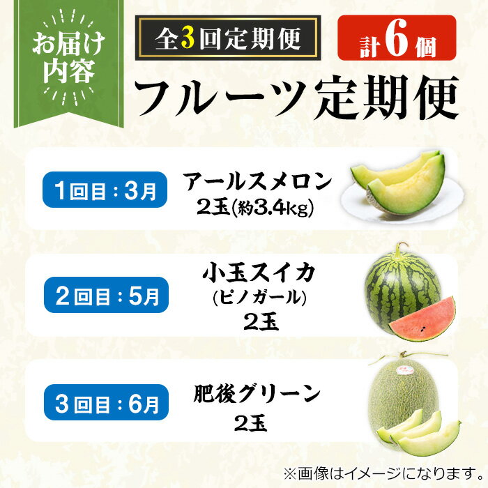 【ふるさと納税】＜定期便・全3回＞自慢の農家×老舗青果店のフルーツ定期便(計6個) メロン めろん アールスメロン スイカ すいか 小玉スイカ 肥後グリーン 果物 くだもの フルーツ 果実 セット 詰め合わせ 旬 定期便【有留青果】【0473608b】 サムネイル3