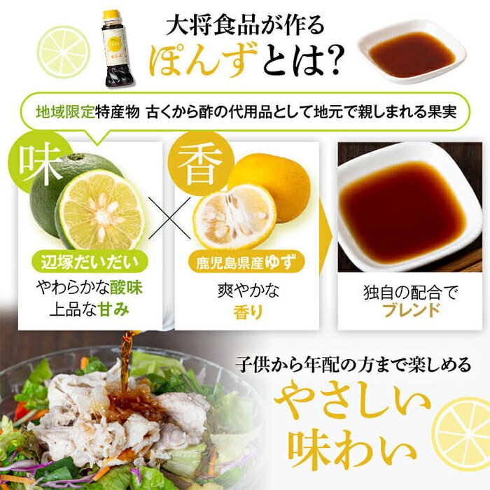 【ふるさと納税】やさしいポン酢セット(200ml×3本) 調味料 ドレッシング ぽん酢 ぽんず 辺塚だいだい ゆず しゃぶしゃぶ 冷しゃぶ サラダ さっぱり ギフト プレゼント 贈答 お中元 お歳暮 【大将食品】 サムネイル3