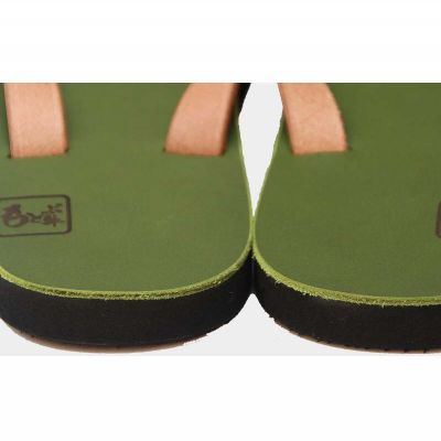 【ふるさと納税】【革人】もとぶ牛　革ぞうりグリーン（フラットソール・男女兼用） サムネイル2