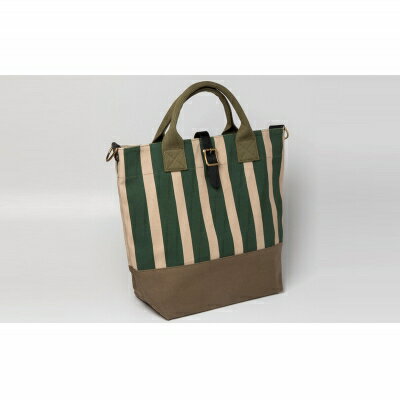 【ふるさと納税】「琉球帆布」タウントート（グリーンストライプ） - 実用性 4号帆布 トートバッグ キャンバス生地 極厚 丈夫 ベーシック おしゃれ ファッション お出かけ かばん 鞄 手仕事 手づくり ハンドメイド 琉球帆布 伝統技術 沖縄県 八重瀬町【価格改定】 サムネイル2