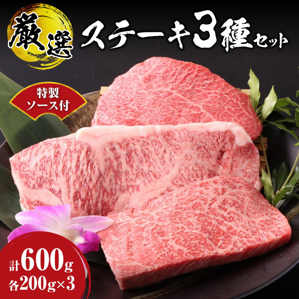 【ふるさと納税】 白老牛 サーロイン モモ 肩三角 ステーキ 各200g×3枚 計600g ステーキ用 3種セット ソース付 国産 和牛 A5 A4ランク 牛肉 肉 ステーキ肉 特製ステーキソース 冷凍 焼肉店 徳寿 北海道 札幌市