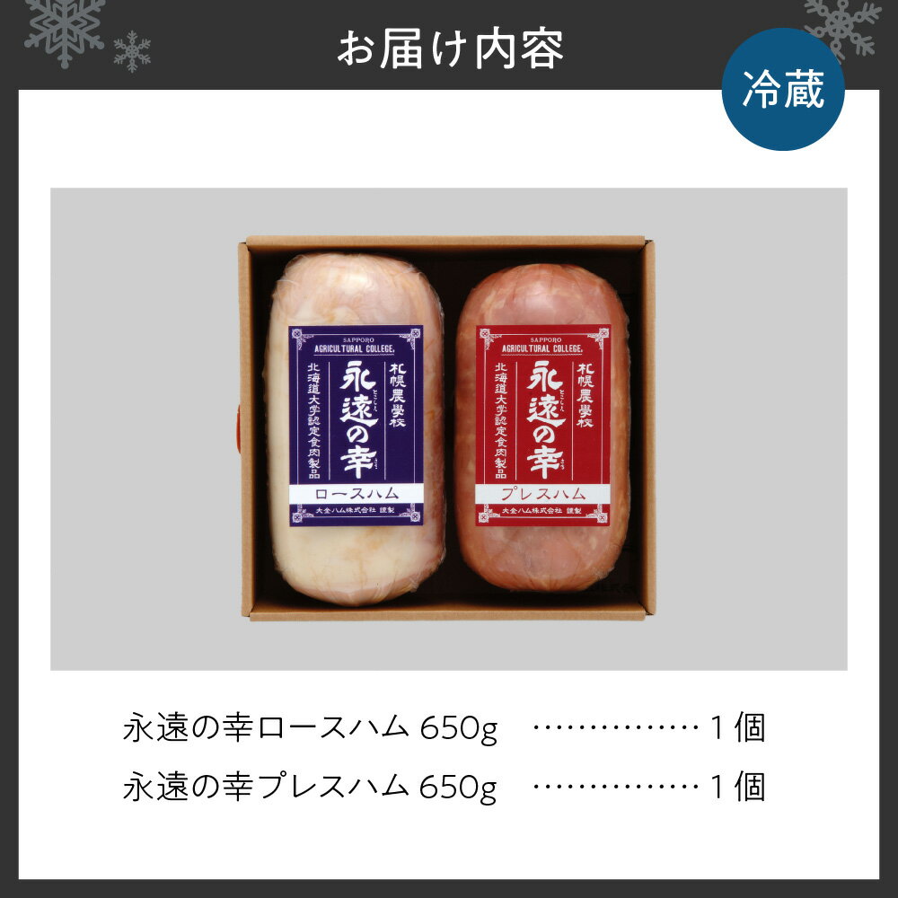 【ふるさと納税】 北大 共同開発 ハム セット 650g 2種 北海道産 ロースハム プレスハム 永遠の幸 詰め合わせ 食べ比べ お取り寄せ グルメ おつまみ 豚肉 豚 肉 国産 ギフト プレゼント 贈答 贈り物 受注生産 北海道 札幌市 - 画像2
