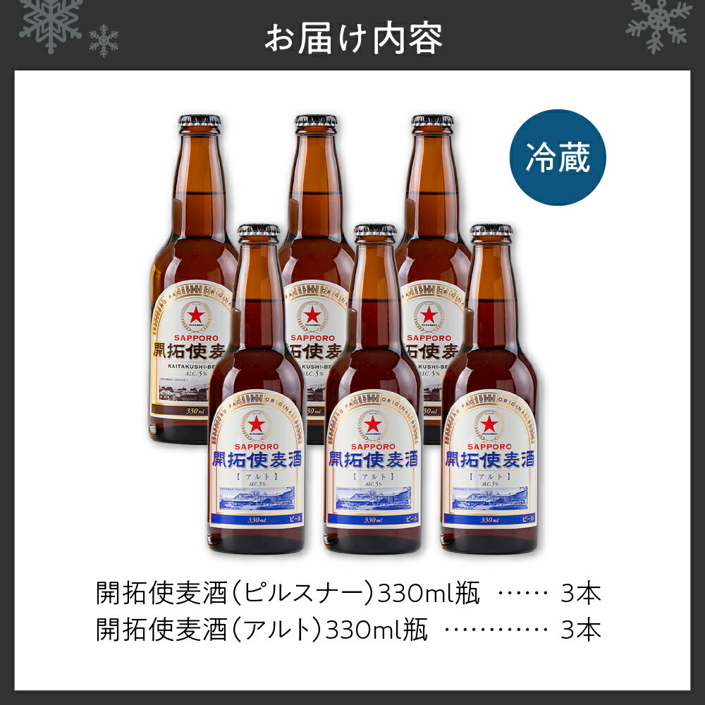 【ふるさと納税】 SAPPORO 開拓使麦酒 2種 飲み比べ ピルスナー アルト サッポロ ビール 赤星 330ml 6本 札幌 サッポロビール アルコール5％ 贈答 お祝い ギフト プレゼント ご褒美 クラフトビール 地ビール 瓶ビール 国産 麦酒 北海道 札幌市 サムネイル2