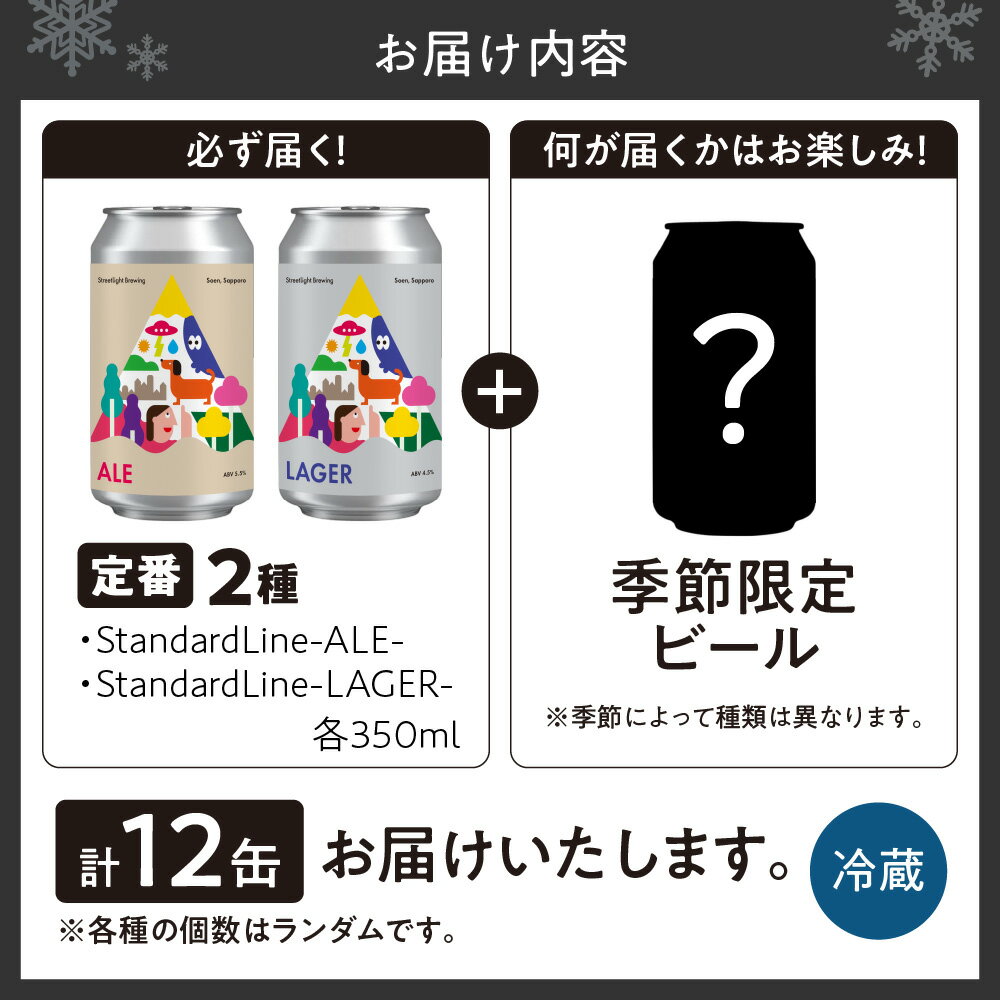 【ふるさと納税】 クラフトビール おまかせ 350ml 12缶 セット Streetlight Brewing 定番 季節限定 地ビール 飲み比べ エール ラガー お楽しみ ランダム 詰め合わせ ビール お酒 アルコール ギフト 贈答 北海道 札幌市 サムネイル2