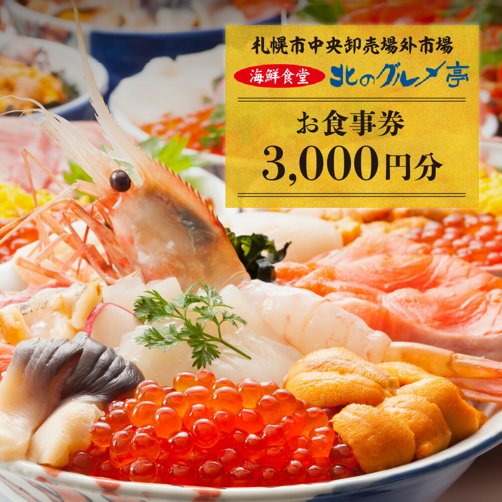 札幌市中央卸売場外市場 海鮮食堂 北のグルメ亭 食事券 3,000円分 鮮度抜群 海鮮丼 海鮮料理 チケット クーポン 食事 お食事券 利用券 飲食券 北海道 札幌市