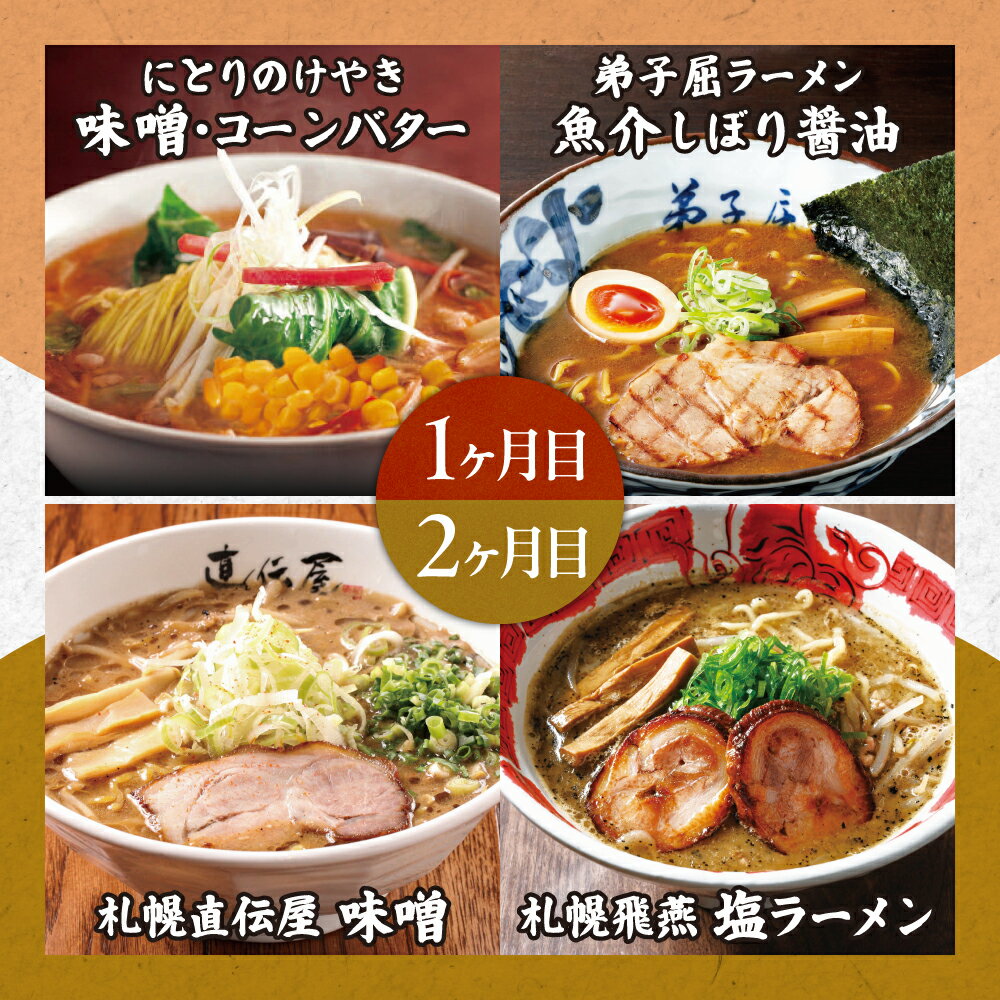 【ふるさと納税】 ラーメン 定期便 全12回 セット 毎月4食分 計48食 らーめん 味噌 醤油 塩 豚骨 にとりのけやき 弟子屈 直伝屋 白虎 麺s菜ヶ蔵 橙ヤ 凡の風 山嵐 札幌飛燕 銀波露 加工食品 お取り寄せ グルメ 札幌らーめん 麺 拉麺 人気行列店 食べ比べ 北海道 札幌市 - 画像2