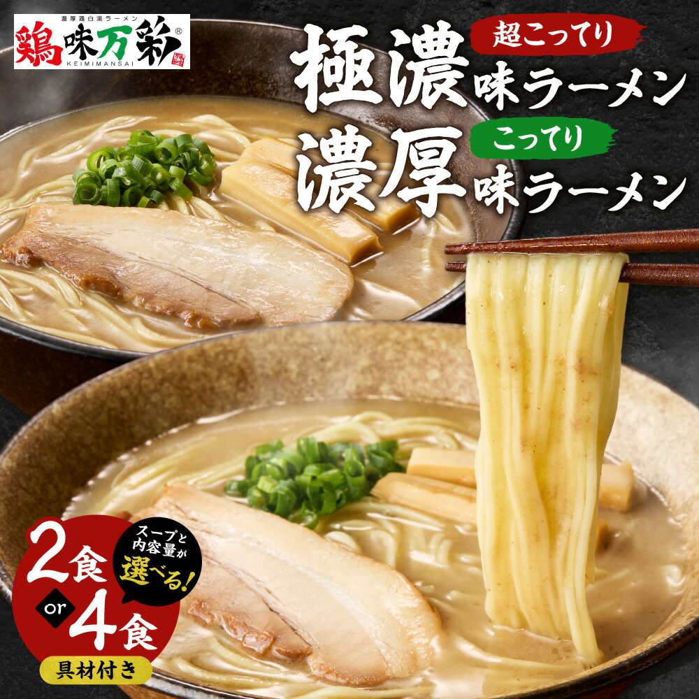 【ふるさと納税】 札幌 ラーメン 鶏味万彩 具材付き 【 選べる スープ 内容量 】 2食 4食 濃厚 こってり 極濃 超こってり 食べ比べ 北海道産 知床産 鶏ガラ スープ 保存料不使用 着色料不使用 サッポロ すすきの 本格 生麺 麺類 メンマ チャーシュー 北海道 札幌市