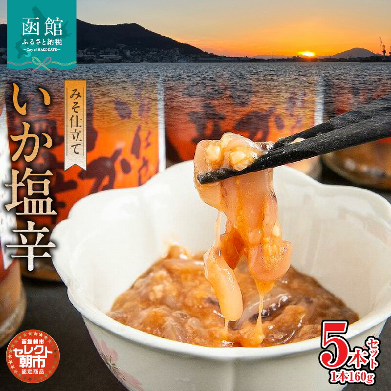 【ふるさと納税】セレクト朝市「函館朝市 弥生水産 みそ仕立ていか塩辛」 800g（160g×5本） イカ塩辛 塩辛 しおから いか イカ 烏賊 つまみ おつまみ ご飯のお供 おかず 北海道 函館 はこだて