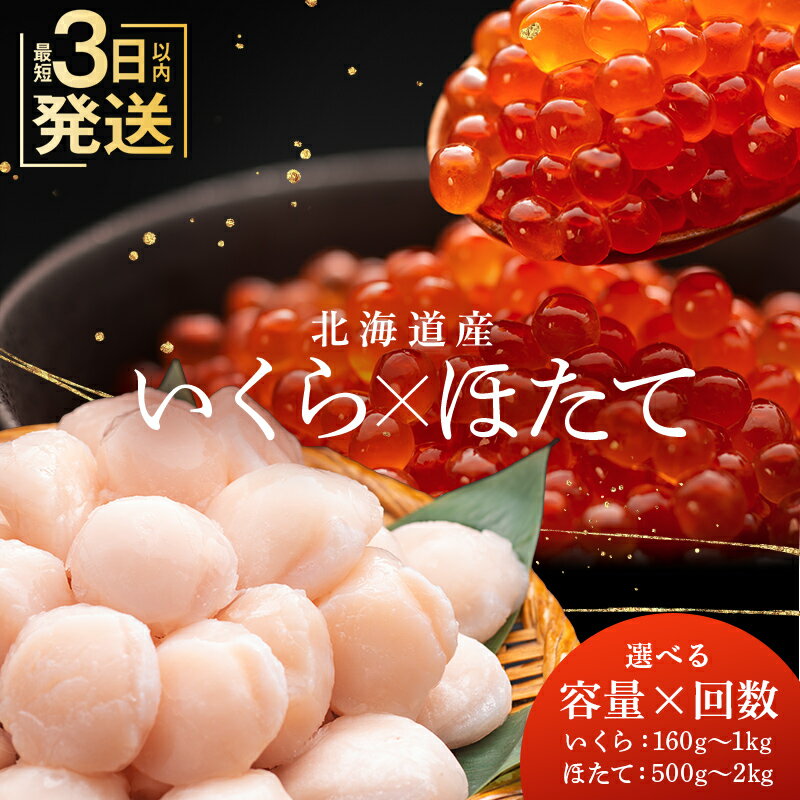 ★レビューキャンペーン実施中！★北海道産 いくら 160g・250g & ほたて 500g セット 高評価 お刺身 国産 イクラ醤油漬け 鮭いくら 鮭卵 ほたて貝柱 帆立 ホタテ 海鮮丼 詰め合わせ ギフト 魚介類 発送時期が選べる 定期便 冷凍 ランキング F4F-2146var