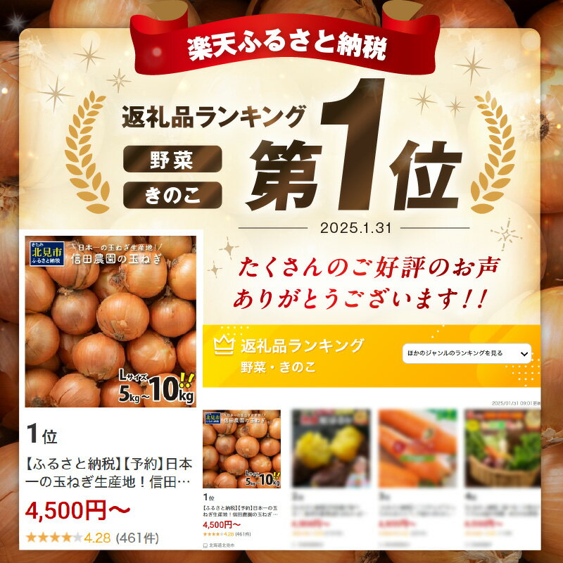【ふるさと納税】【予約】【選べる発送月】日本一 生産量 玉ねぎ 信田農園 5kg 10kg Lサイズ サムネイル2