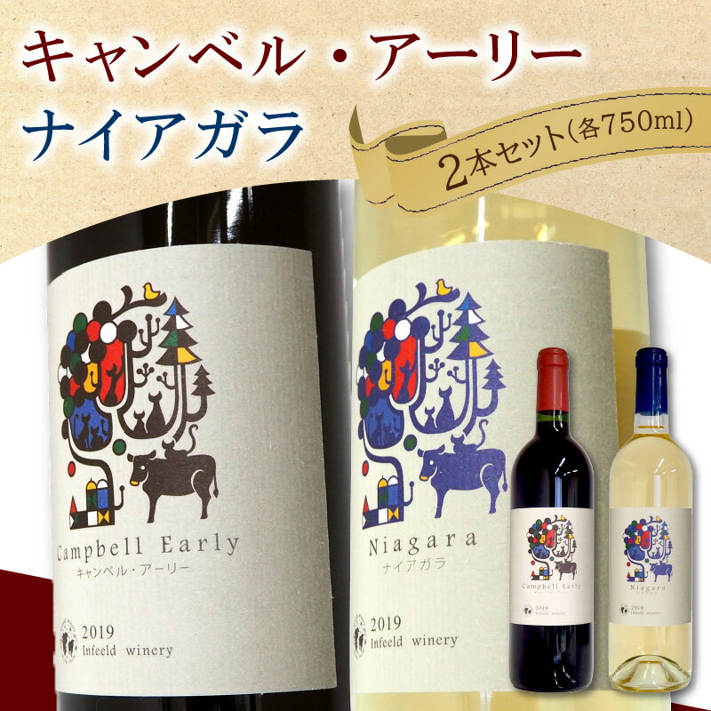 【ふるさと納税】《14営業日以内に発送》キャンベル・アーリー750ml・ナイアガラ750ml 各1本 ( ワイン お酒 酒 ぶどう 赤ワイン 白ワイン セット ) サムネイル2