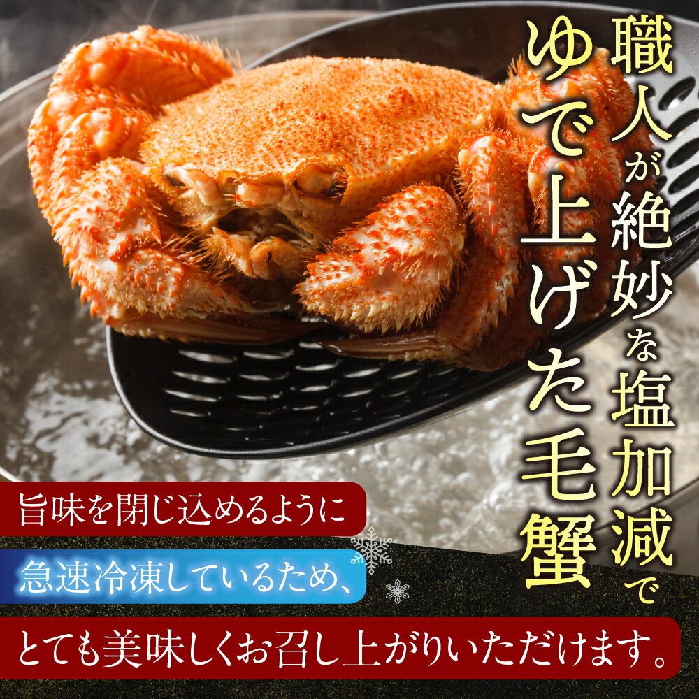 【ふるさと納税】＜年内配送可＞ 浜ゆで 毛がに 350g 前後 × 2 尾 毛ガニ 毛蟹 けがに ケガニ かに カニ 蟹 お取り寄せ グルメ 海鮮 ボイル 茹で蟹 茹でがに 茹でガニ 浜茹で 北海道 根室市 ふるさと納税 A-21001 サムネイル2
