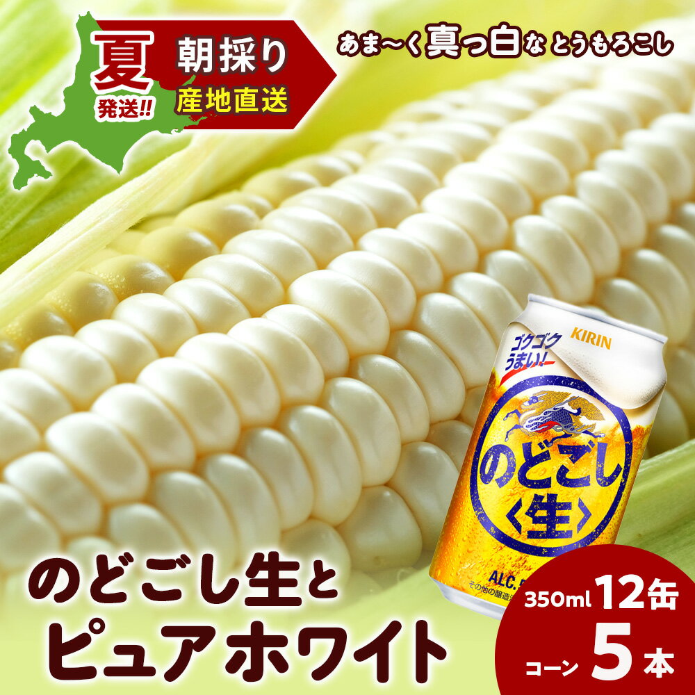 2026年夏発送 キリンのどごし生350ml 12缶＆白いとうもろこしピュアホワイト5本 北海道千歳産 野菜 とうもろこし とうきび キリンビール 麒麟ビール ビール 【北海道千歳市】ギフト ふるさと納税 麒麟 KIRIN