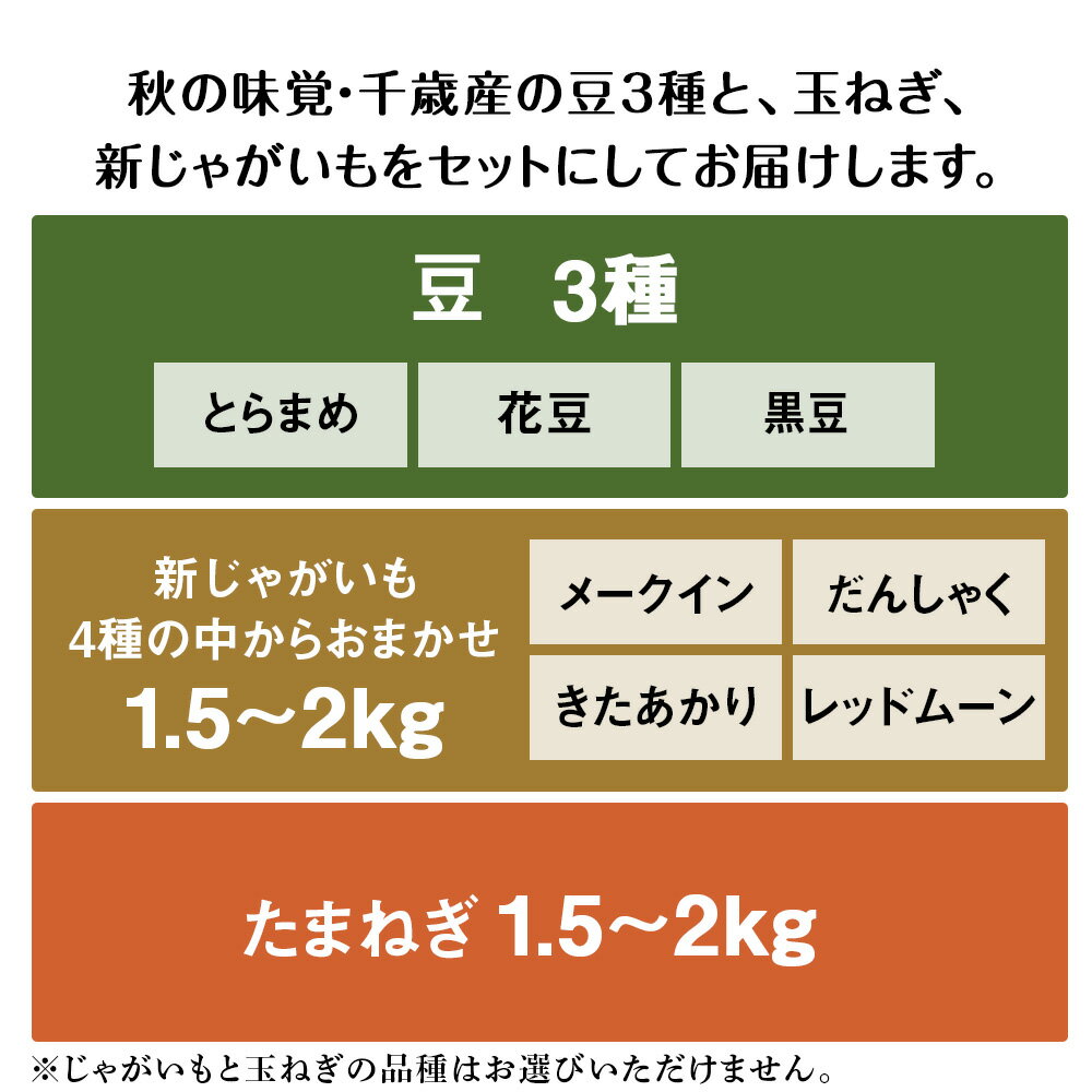 【ふるさと納税】2026年発送 豆 3種セット・たまねぎ 約1.5kg〜2kg・じゃがいも 約1.5kg〜2kg 《土居ファーム》野菜 やさい 豆 花豆 黒豆 玉葱 玉ねぎ ジャガイモ セット北海道ふるさと納税 千歳市 ふるさと納税【北海道千歳市】 ギフト ふるさと納税 - 画像2