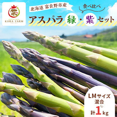 【2026年発送】富良野市産 アスパラ 緑・紫(LMサイズ混合 計1kg) 食べ比べ〈藏ファーム〉【配送不可地域：離島】【1505718】