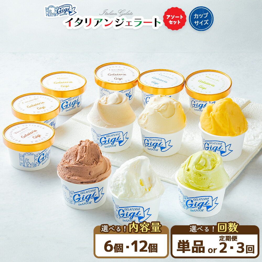 【選べるお届け回数＆個数！】ジェラテリアGigiのイタリアンジェラート6種アソートセット【カップサイズ】 牛乳 ピスタチオ キャラメル チョコレート ティラミス マンゴー ジェラート アイス カップ 北海道 恵庭市 ふるさと納税 スイー ツ