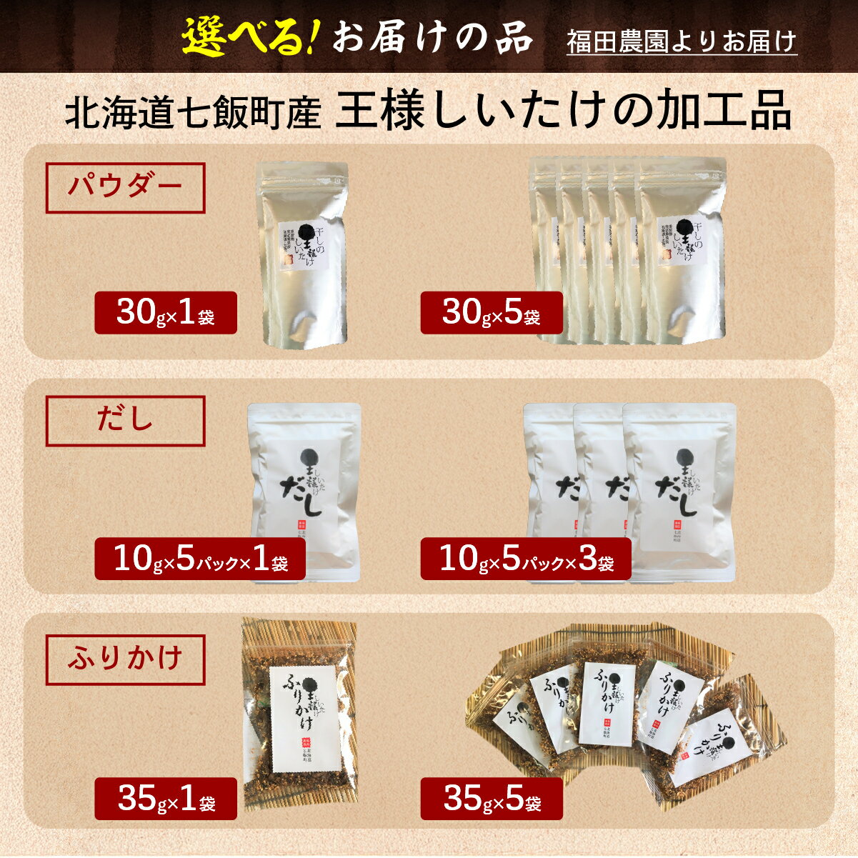 【ふるさと納税】 王様しいたけ 無添加 だし パウダー ふりかけ 選べる 容量 【 ふるさと納税 人気 おすすめ ランキング しいたけ 王様 王様しいたけ 国産 シイタケ 椎茸 北海道 七飯町 送料無料 】 - 画像3